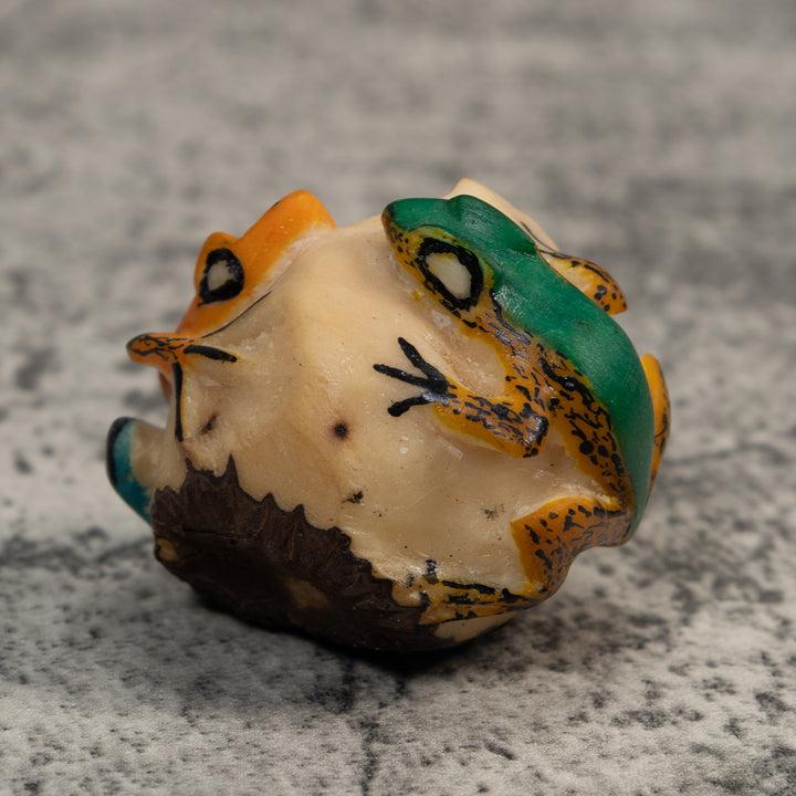 Double Green Orange And Blue Poison Dart Frog Tagua Carving