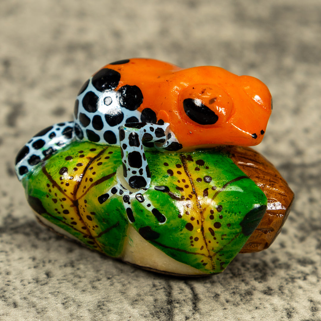 Blue Orange And Black Poison Dart Frog Tagua Carving