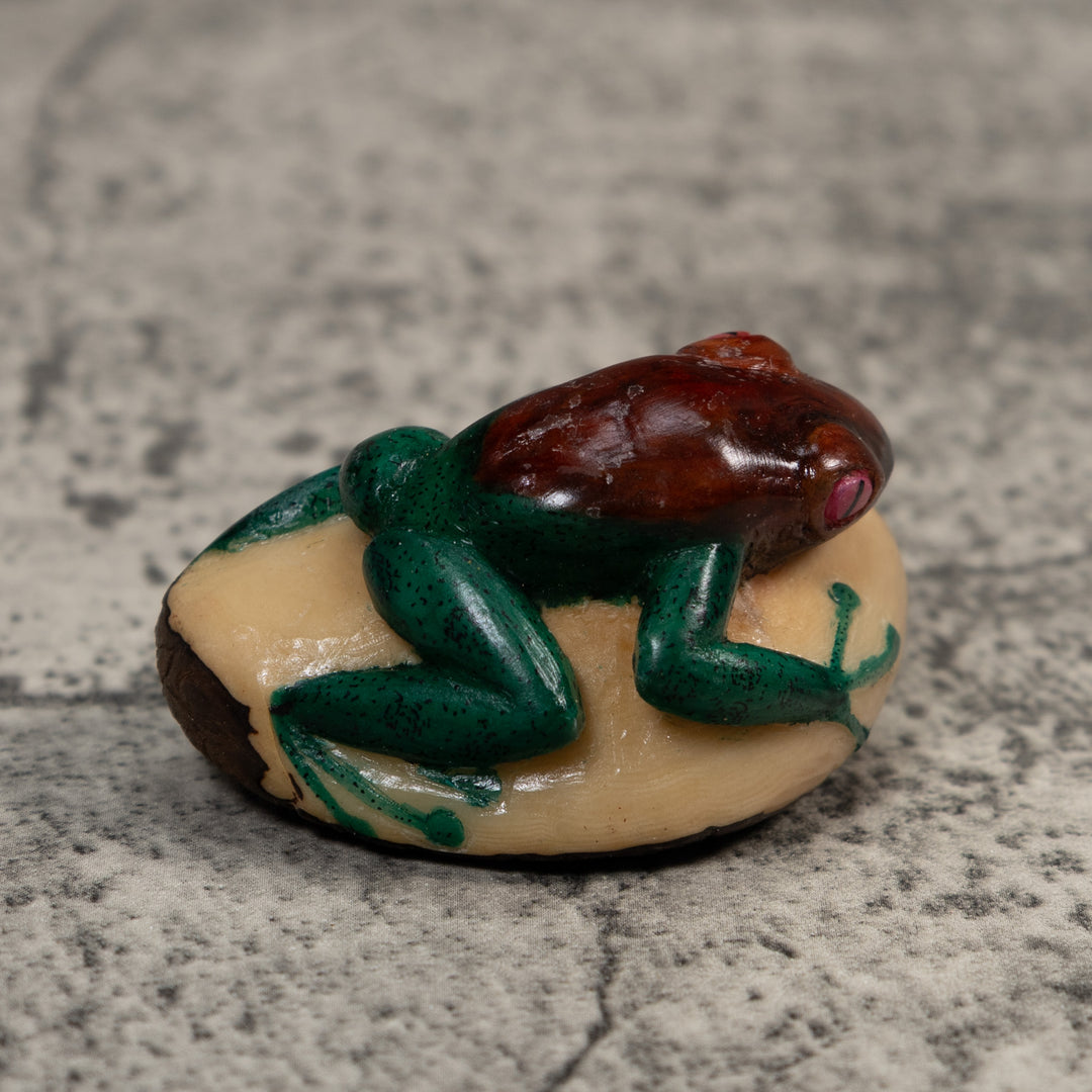 Vintage Blue And Rose Poison Dart Frog Tagua Carving