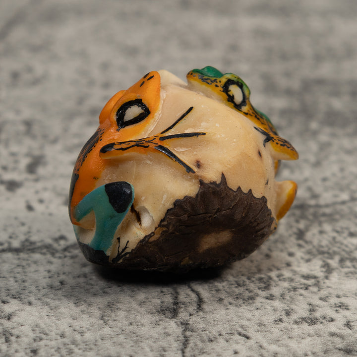 Double Green Orange And Blue Poison Dart Frog Tagua Carving