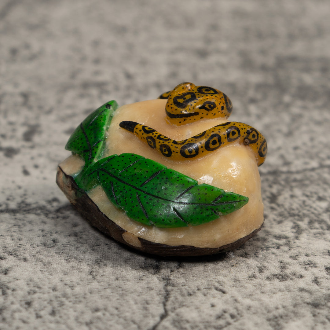 Gold And Green Snake Reptile Tagua Carving