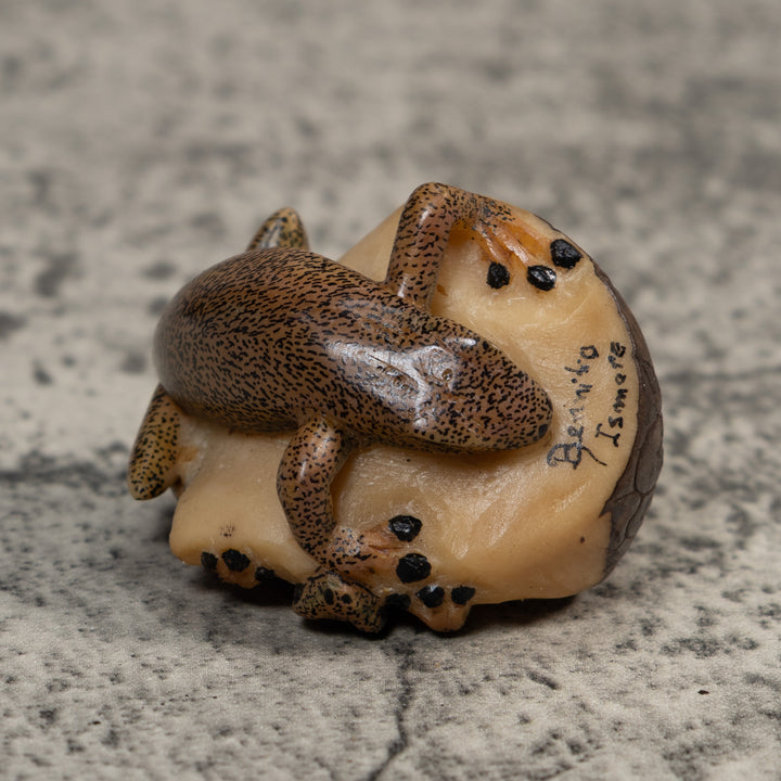 Double Brown Gecko Lizard Tagua Carving
