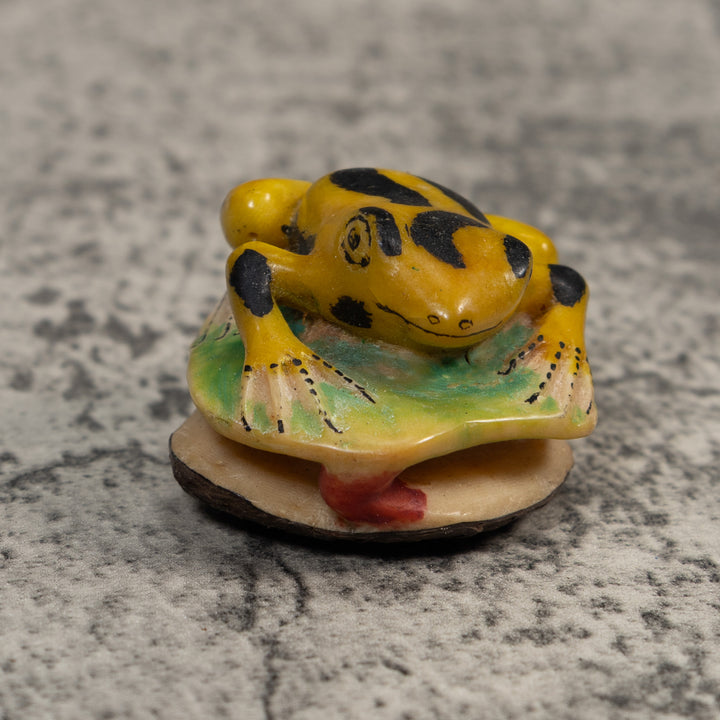 Vintage Black And Gold Frog Tagua Carving