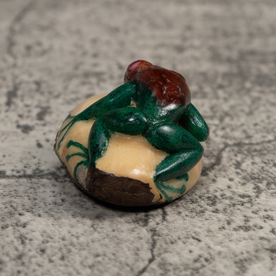Vintage Blue And Rose Poison Dart Frog Tagua Carving