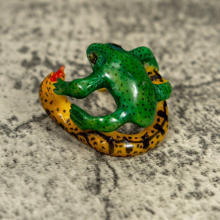 Vintage Snake And Frog Tagua Carving