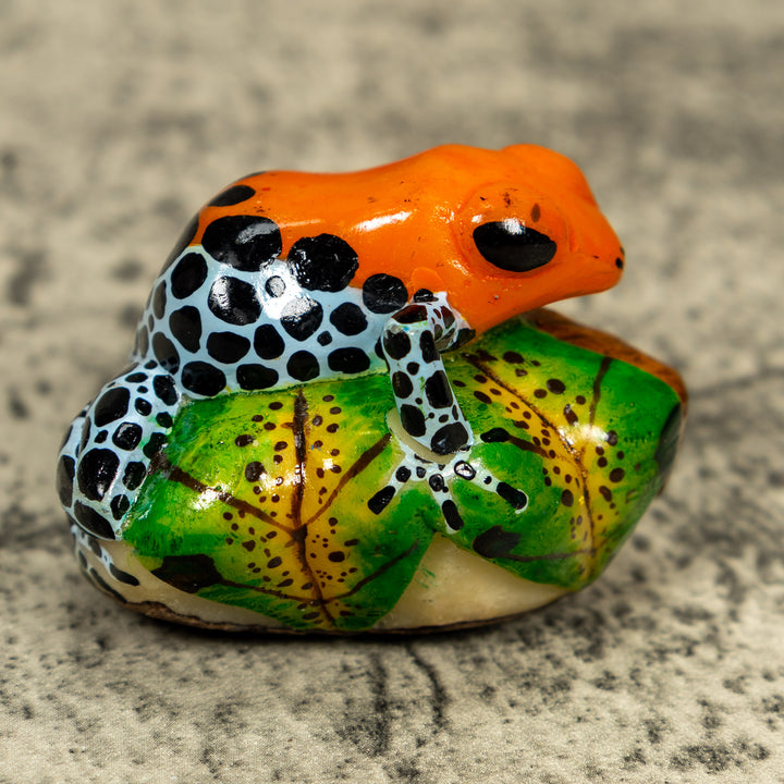 Blue Orange And Black Poison Dart Frog Tagua Carving