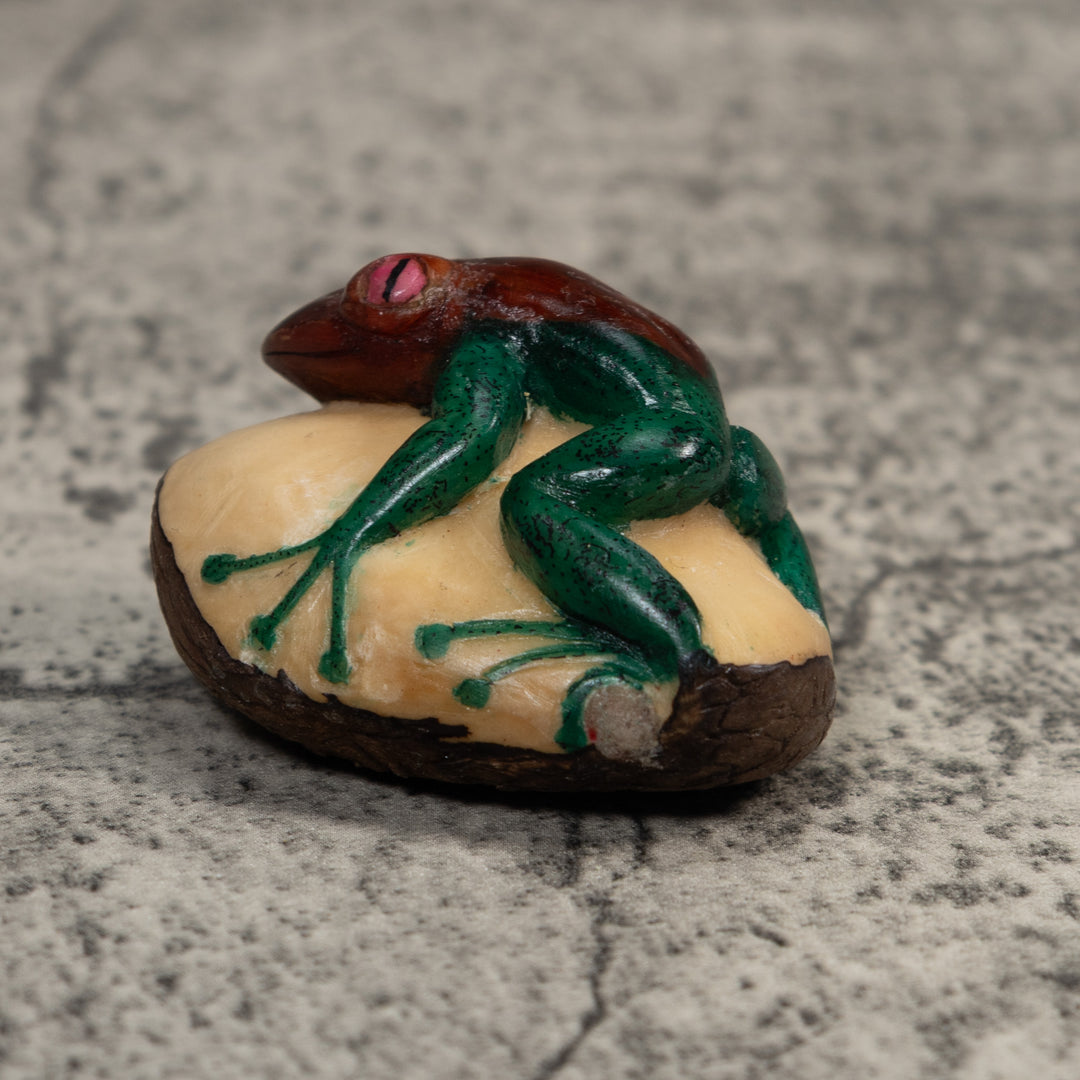 Vintage Blue And Rose Poison Dart Frog Tagua Carving