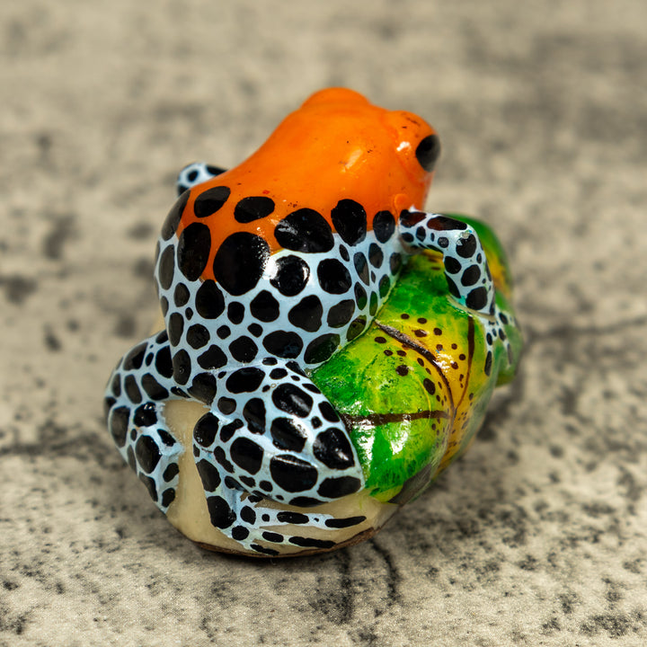Blue Orange And Black Poison Dart Frog Tagua Carving