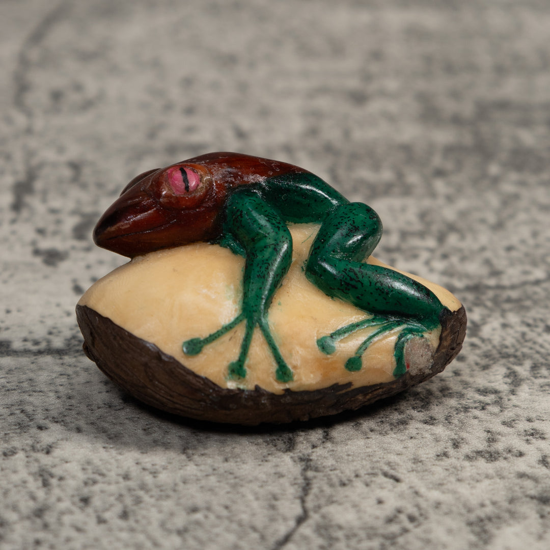 Vintage Blue And Rose Poison Dart Frog Tagua Carving
