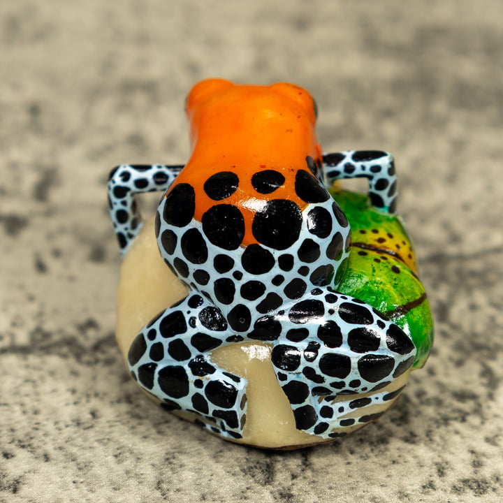 Blue Orange And Black Poison Dart Frog Tagua Carving