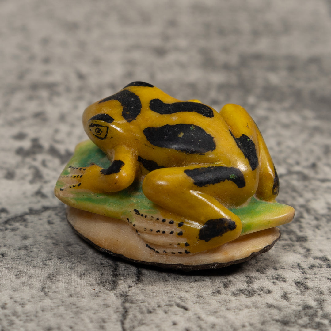 Vintage Black And Gold Frog Tagua Carving