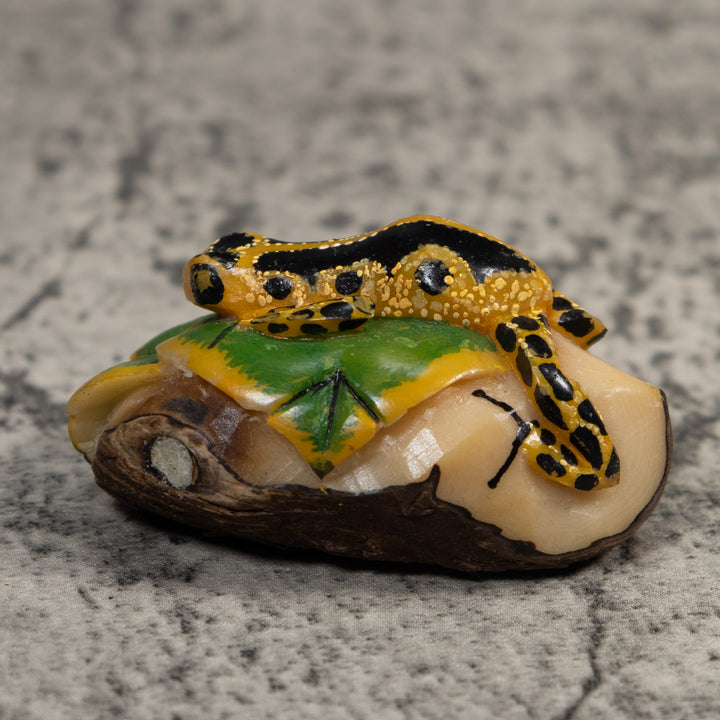 Black Green And Yellow Poison Dart Frog Tagua Carving