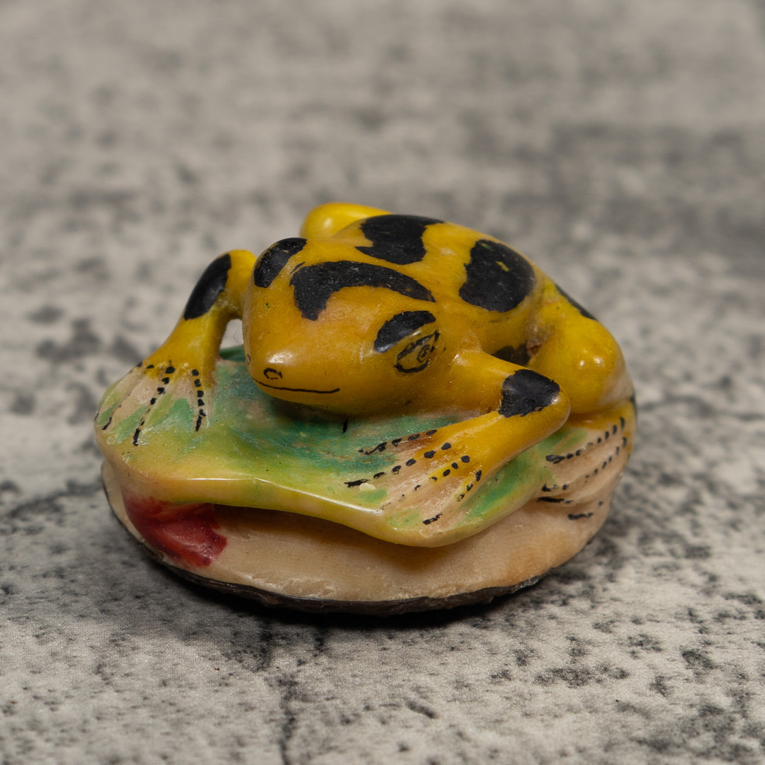 Vintage Black And Gold Frog Tagua Carving