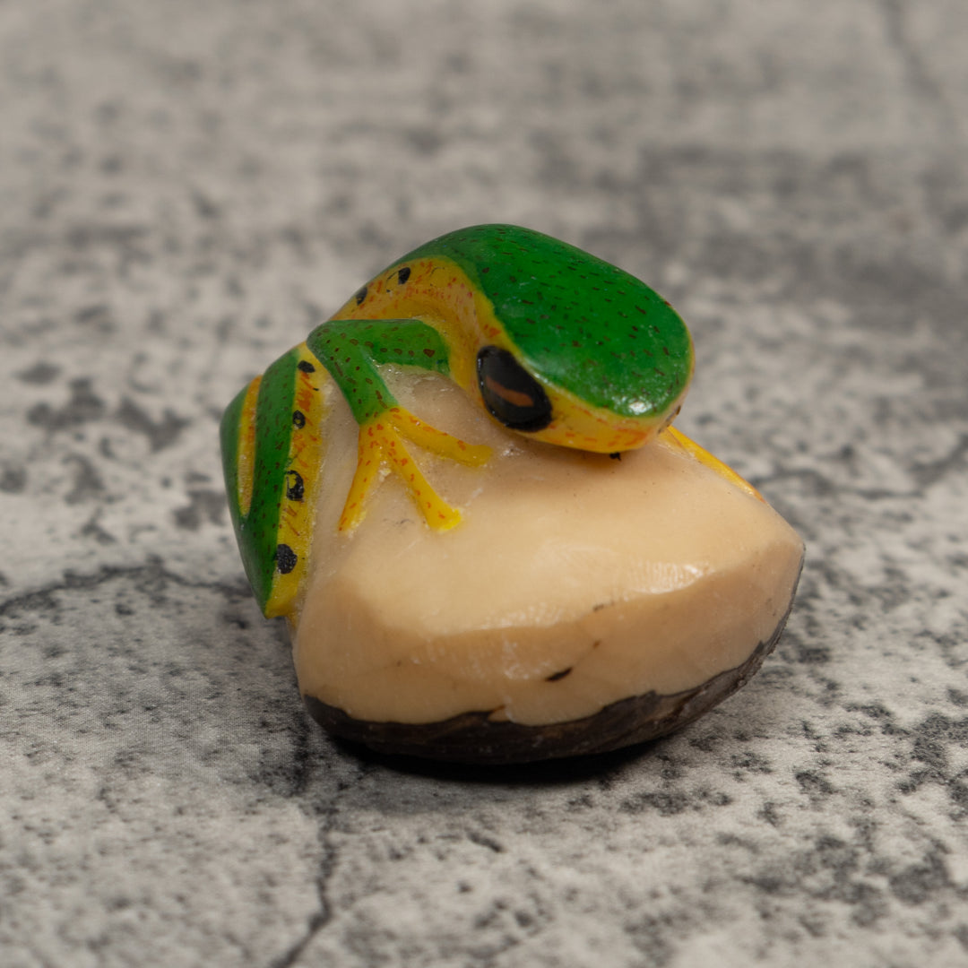Vintage Green And Yellow Poison Dart Frog Tagua Carving