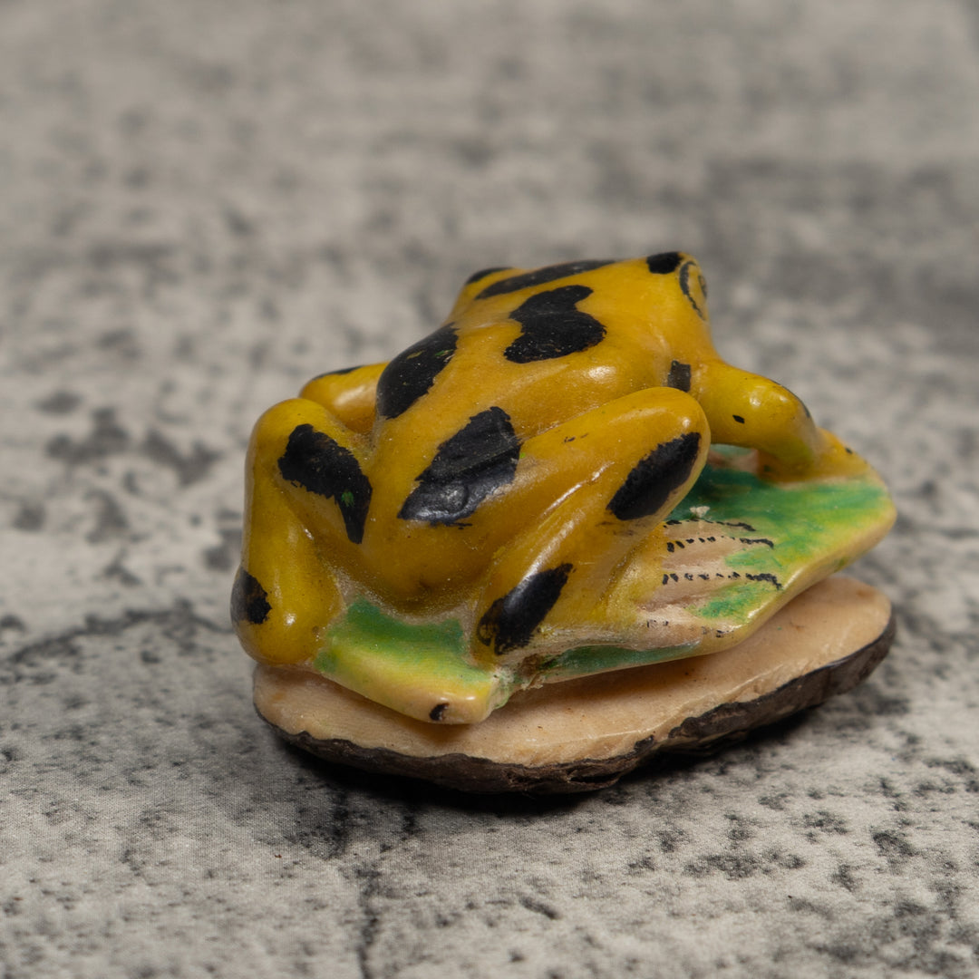 Vintage Black And Gold Frog Tagua Carving