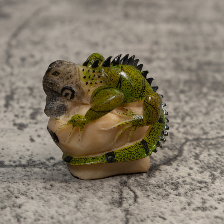 Green And Black Iguana Lizard Tagua Carving