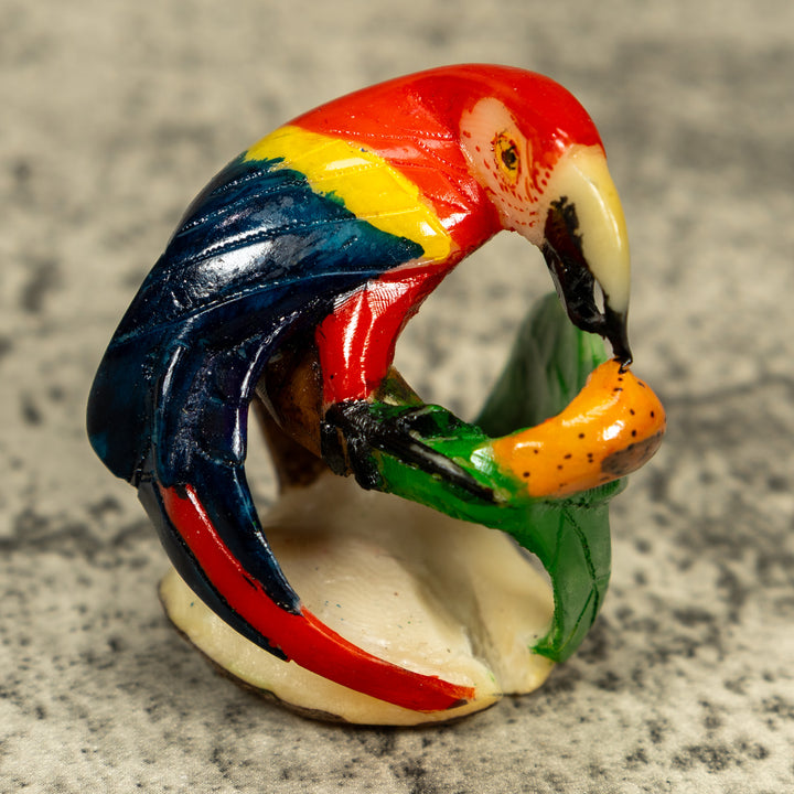 Red Yellow And Blue Macaw Parrot Bird Tagua Carving