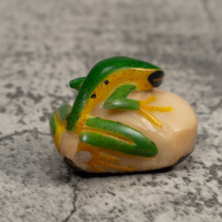 Vintage Green And Yellow Poison Dart Frog Tagua Carving
