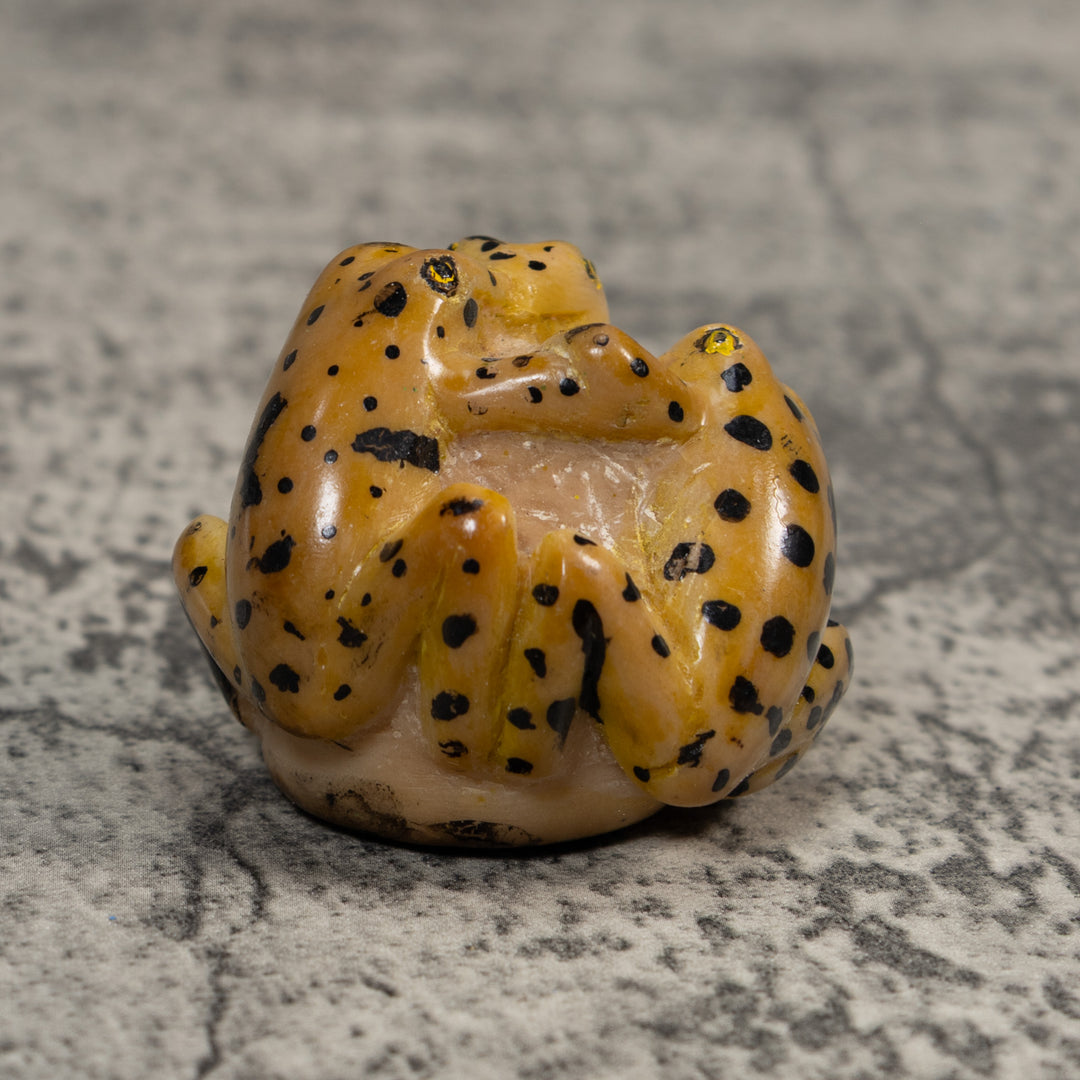 Vintage Triple Gold and Black Frog Tagua Carving