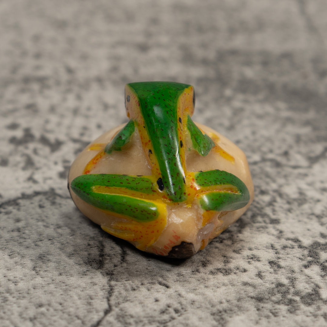 Vintage Green And Yellow Poison Dart Frog Tagua Carving