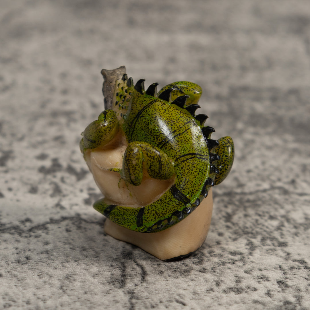 Green And Black Iguana Lizard Tagua Carving