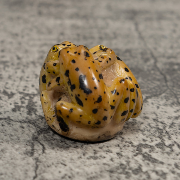 Vintage Triple Gold and Black Frog Tagua Carving