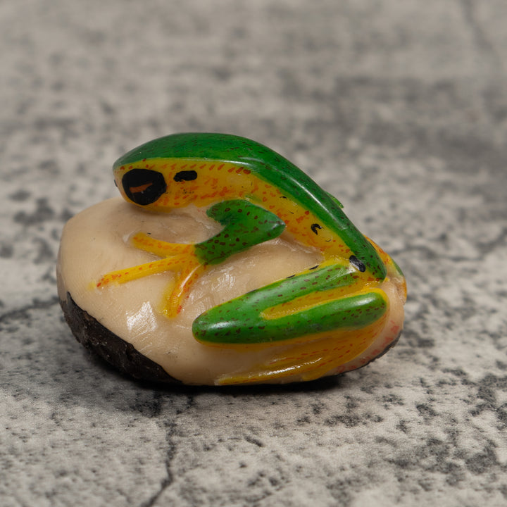 Vintage Green And Yellow Poison Dart Frog Tagua Carving