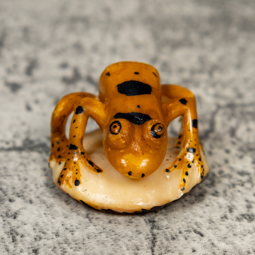 Vintage Gold And Black Frog Tagua Carving