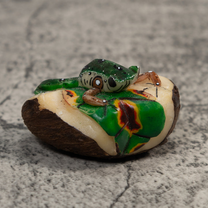 Green And White Poison Dart Frog Tagua Carving
