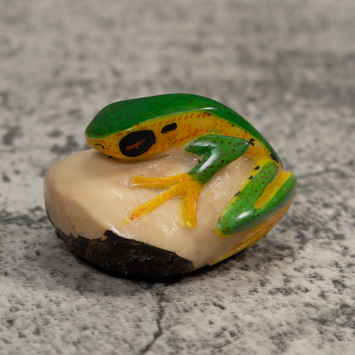 Vintage Green And Yellow Poison Dart Frog Tagua Carving
