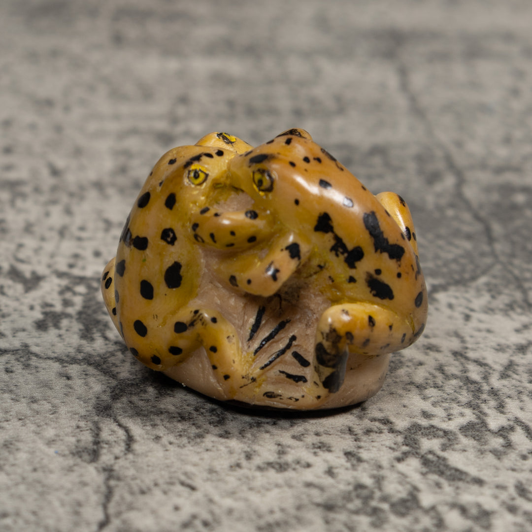 Vintage Triple Gold and Black Frog Tagua Carving