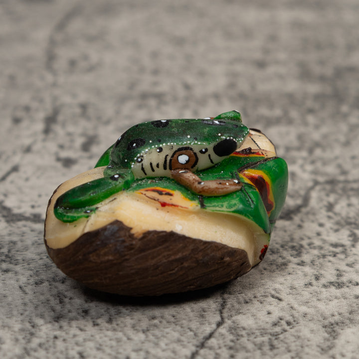 Green And White Poison Dart Frog Tagua Carving