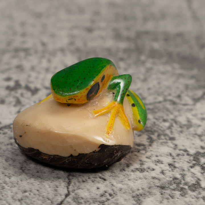 Vintage Green And Yellow Poison Dart Frog Tagua Carving
