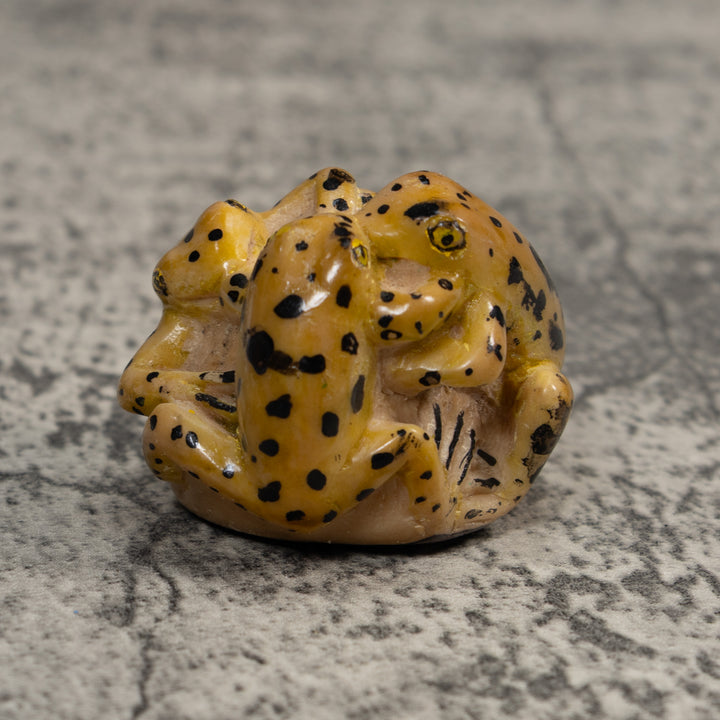 Vintage Triple Gold and Black Frog Tagua Carving