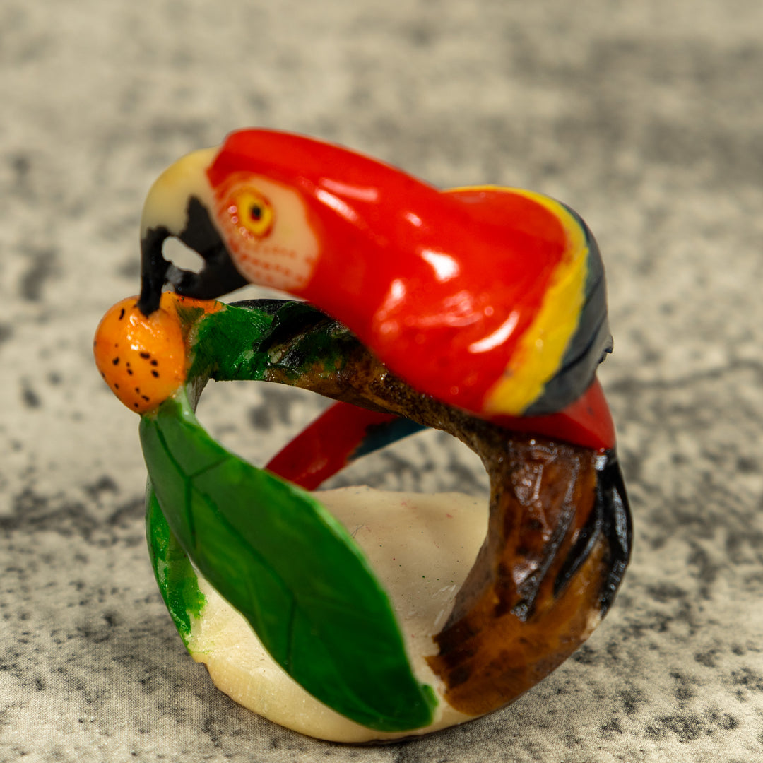 Red Yellow And Blue Macaw Parrot Bird Tagua Carving