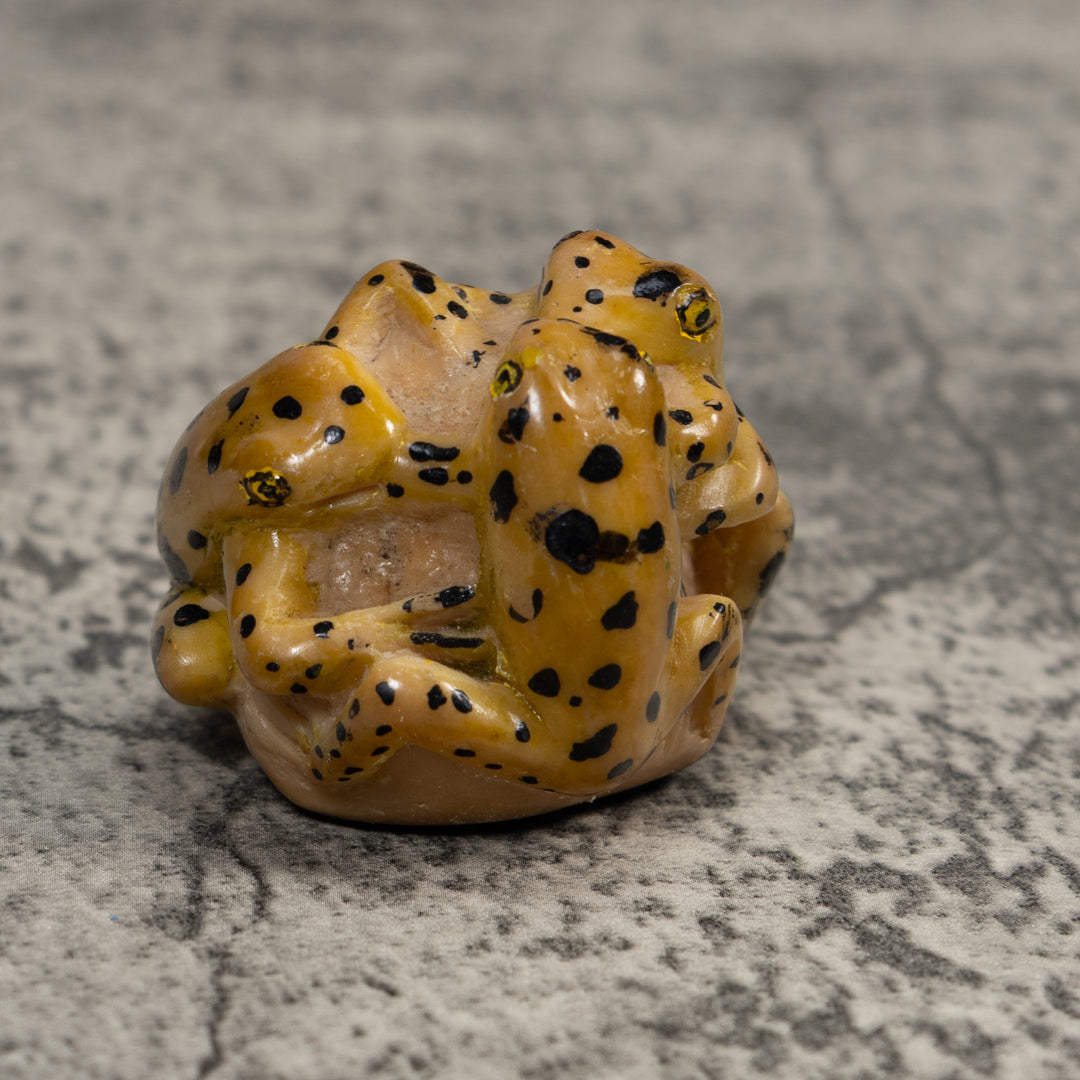 Vintage Triple Gold and Black Frog Tagua Carving