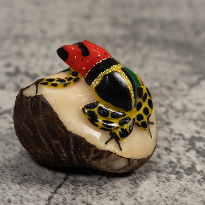 Black Red And Gold Poison Dart Frog Tagua Carving