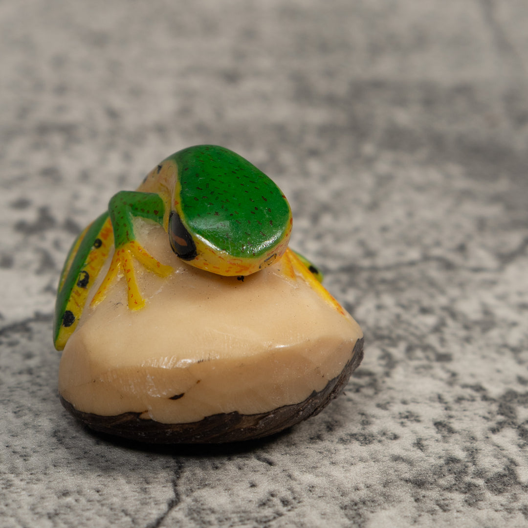 Vintage Green And Yellow Poison Dart Frog Tagua Carving
