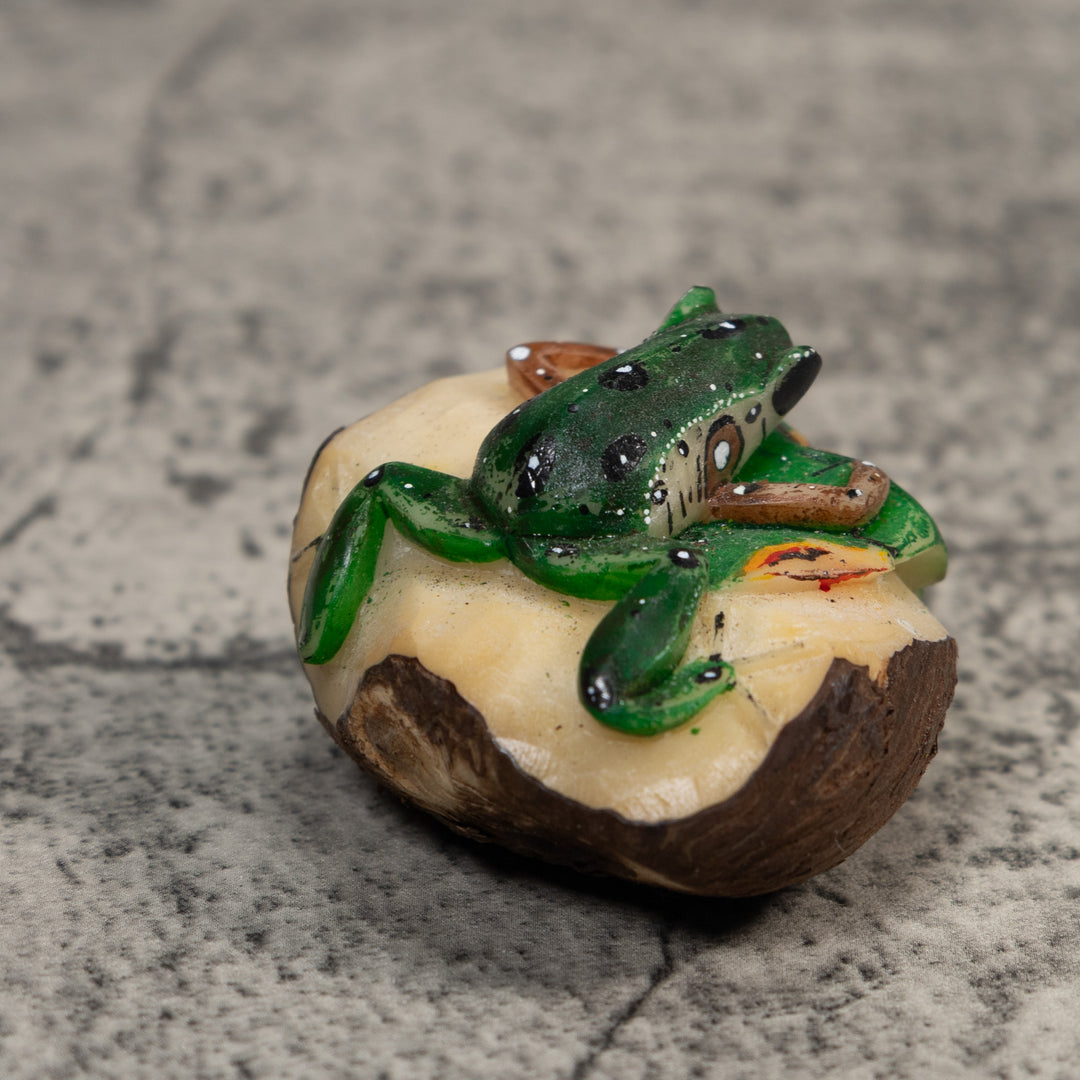 Green And White Poison Dart Frog Tagua Carving