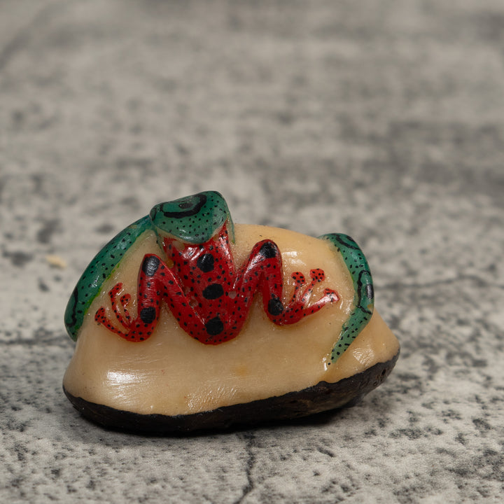 Vintage Red And Green Snake Eating A Frog Tagua Carving