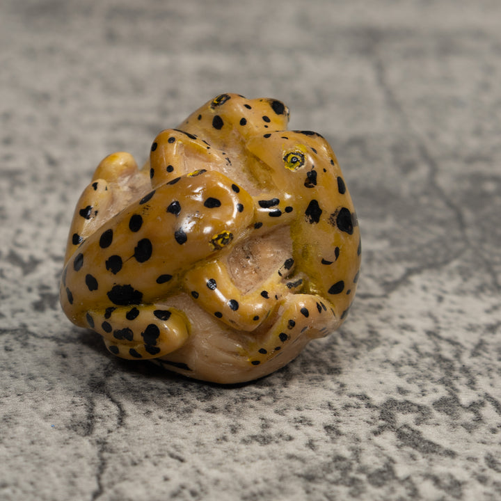 Vintage Triple Gold and Black Frog Tagua Carving