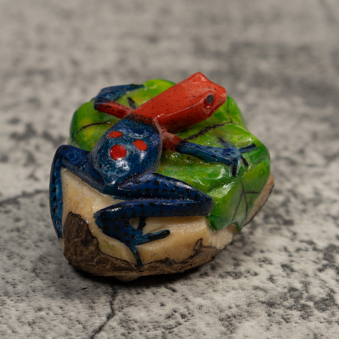 Red And Blue Poison Dart Frog Tagua Carving