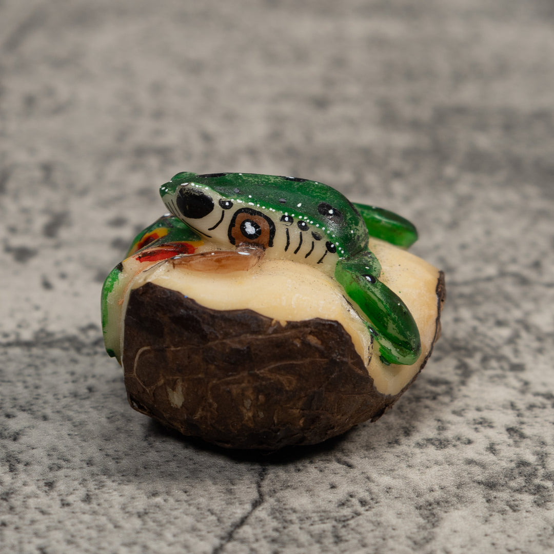 Green And White Poison Dart Frog Tagua Carving