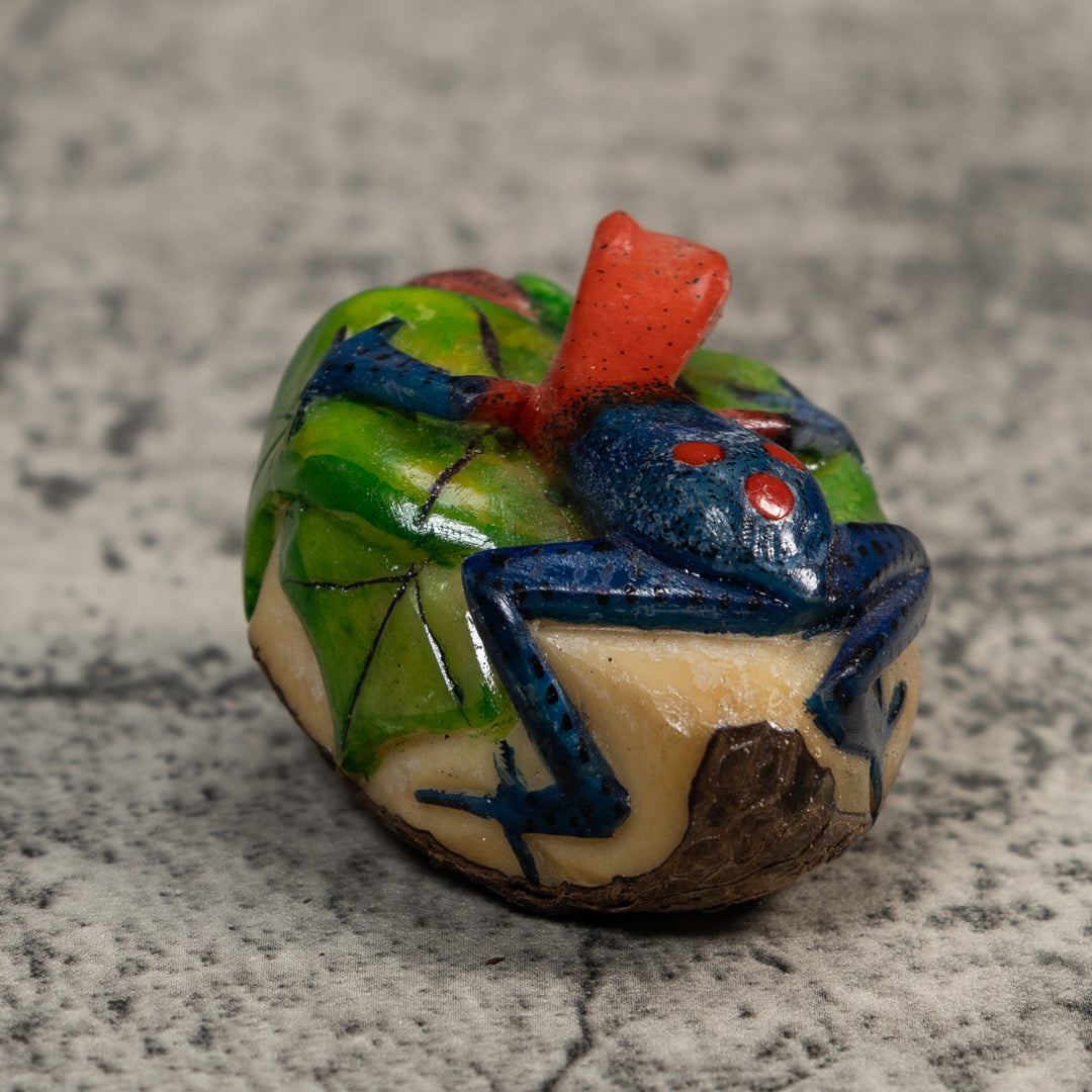 Red And Blue Poison Dart Frog Tagua Carving