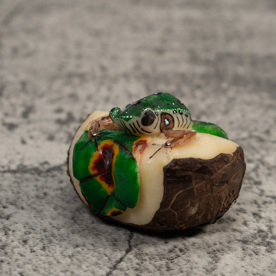 Green And White Poison Dart Frog Tagua Carving