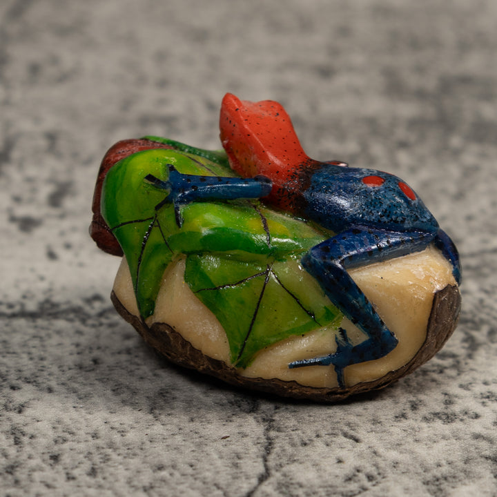Red And Blue Poison Dart Frog Tagua Carving