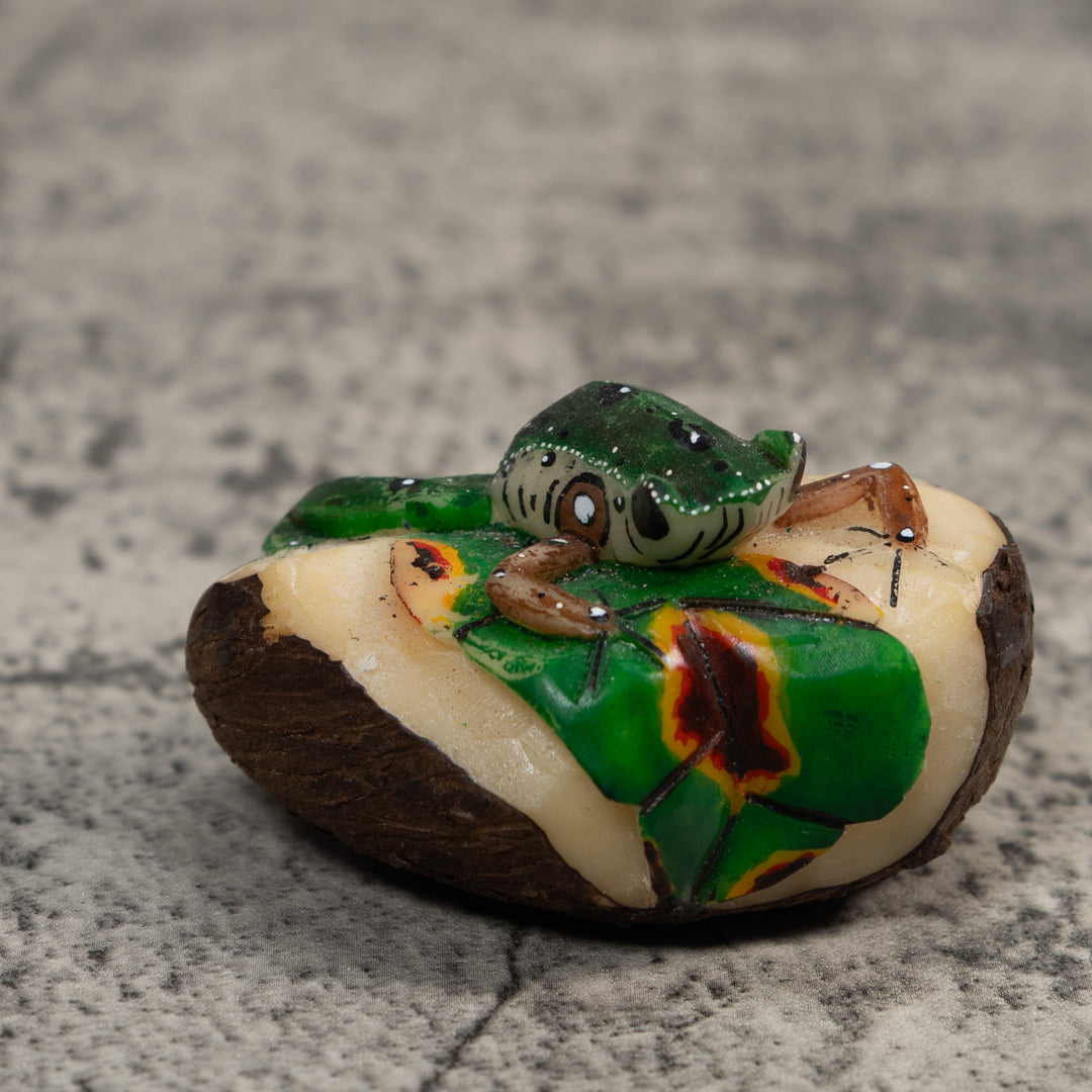 Green And White Poison Dart Frog Tagua Carving