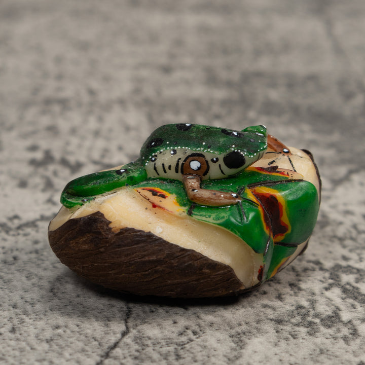 Green And White Poison Dart Frog Tagua Carving