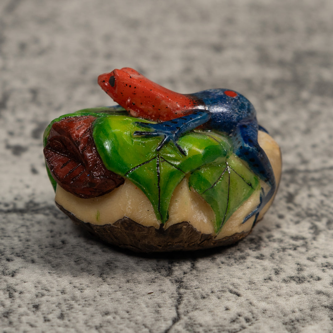 Red And Blue Poison Dart Frog Tagua Carving