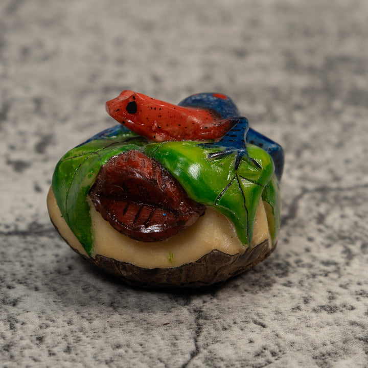Red And Blue Poison Dart Frog Tagua Carving